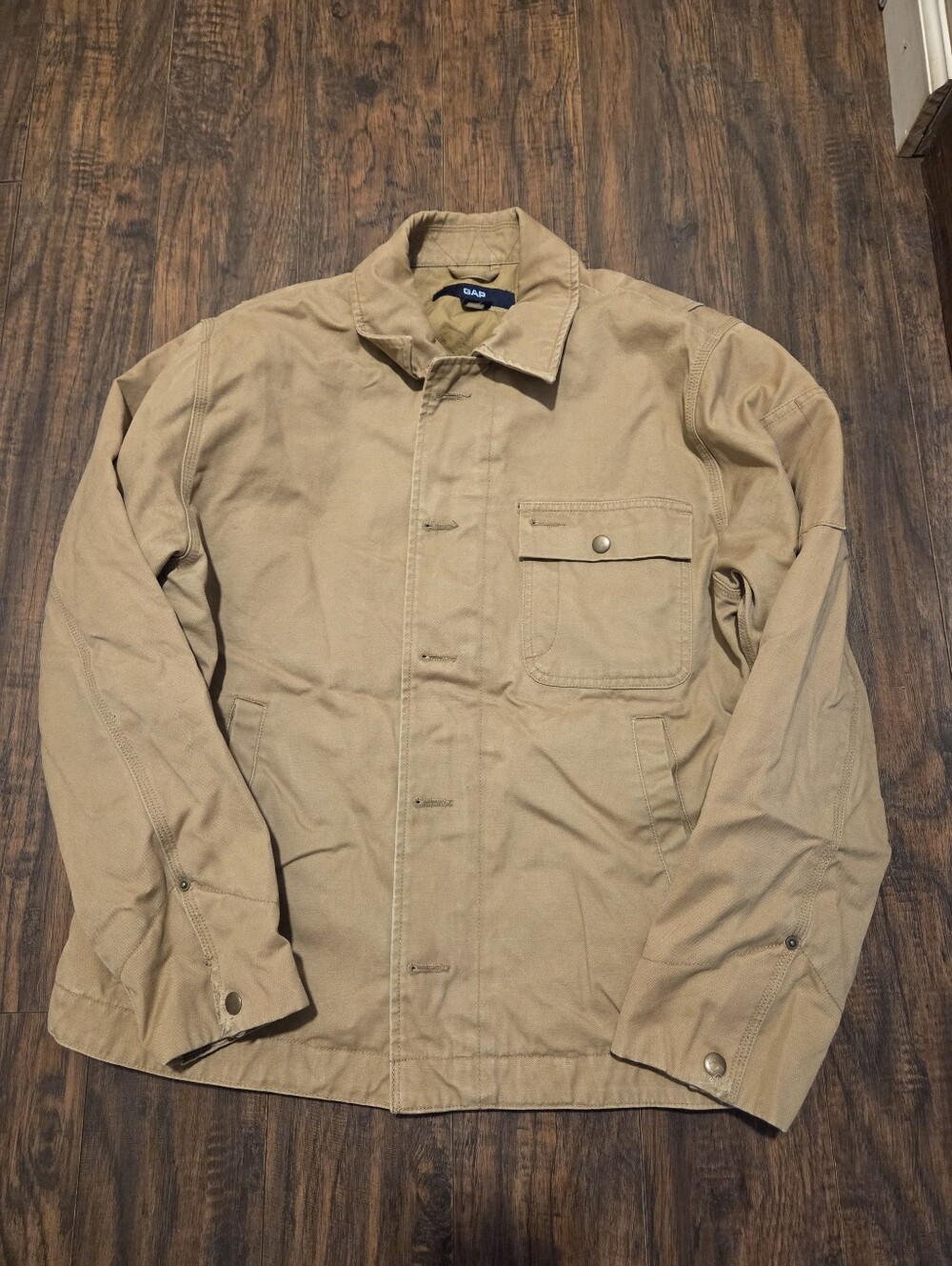 Vintage Gap Canvas Jacket Mens Small Tan Workwear Chore Distressed